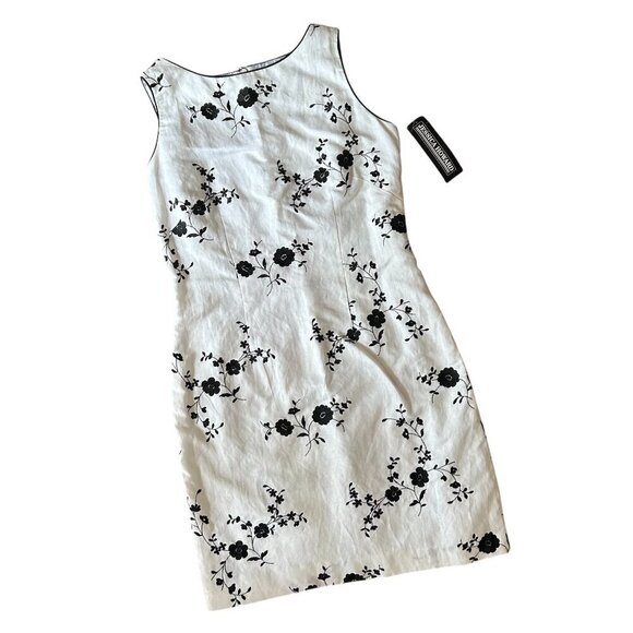 NWT Jessica Howard Linen Blend Size 12 Embroidered Floral Sheath Dress Lined - Picture 1 of 9